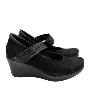 Naot Black Suede Leather Mary Jane Wedge Shoes Womens 38 7 Comfort Casual Office